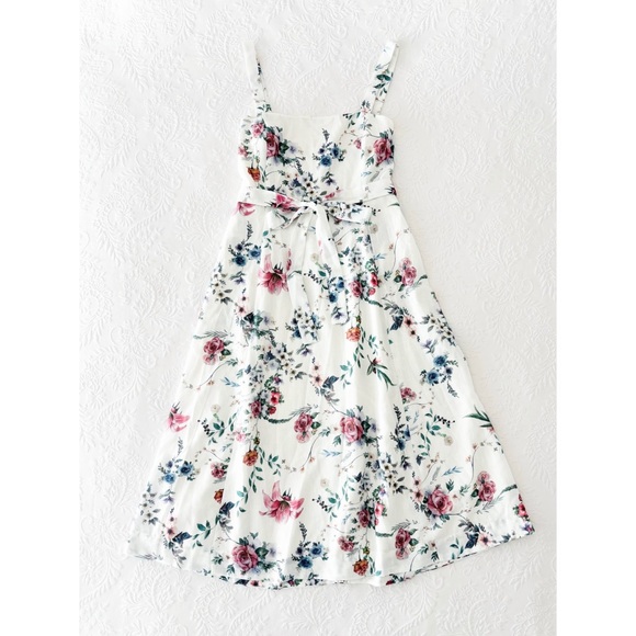 NWOT Lulus Sunny Posture Ivory Floral Sleeveless Midi Dress With Pockets Medium - Picture 2 of 8